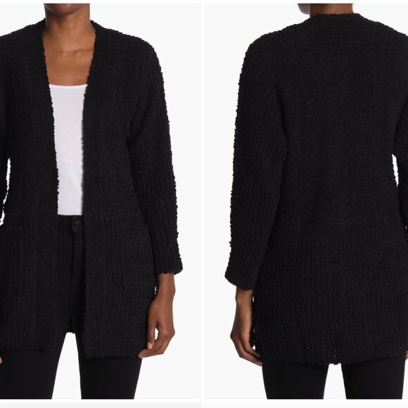 Bobeau Black Open Front Cardigan Pocket Popcorn Textured Cardigan Sweater XS - Picture 1 of 6